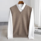 Ethan | Men's V-Neck Sweater Vest, Ribbed Trim Knit Gilet | The Dress Cellar | Burgundy