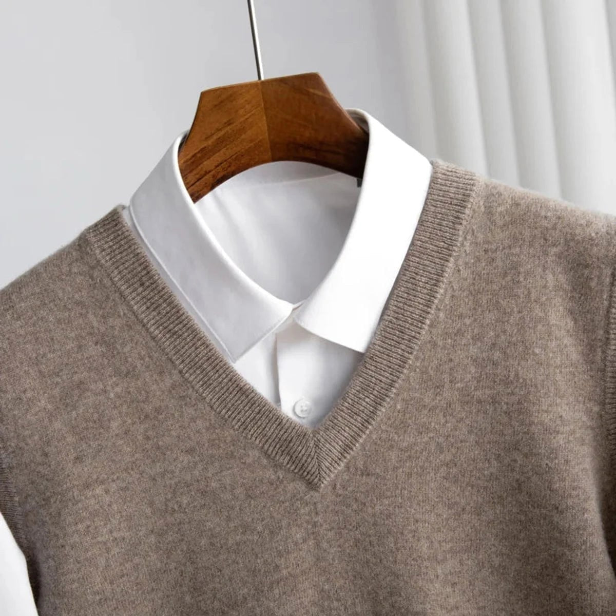 Ethan | Men's V-Neck Sweater Vest, Ribbed Trim Knit Gilet | The Dress Cellar | Navy Blue