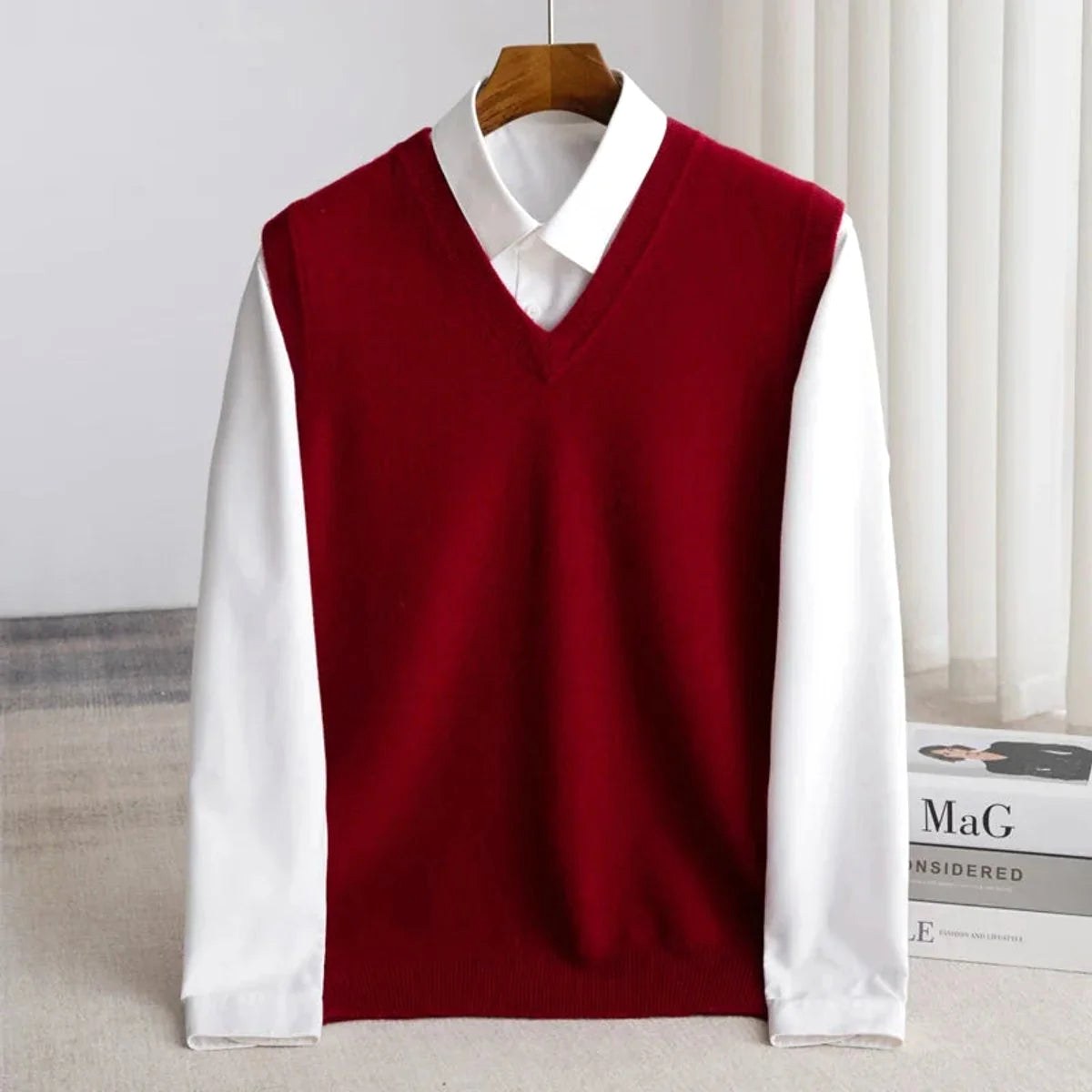 Ethan | Men's V-Neck Sweater Vest, Ribbed Trim Knit Gilet | The Dress Cellar