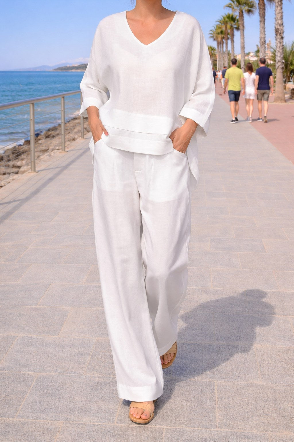 Trinity | Women's Asymmetric Two-Piece Set, Breathable Cotton Linen Lounge Set | The Dress Cellar