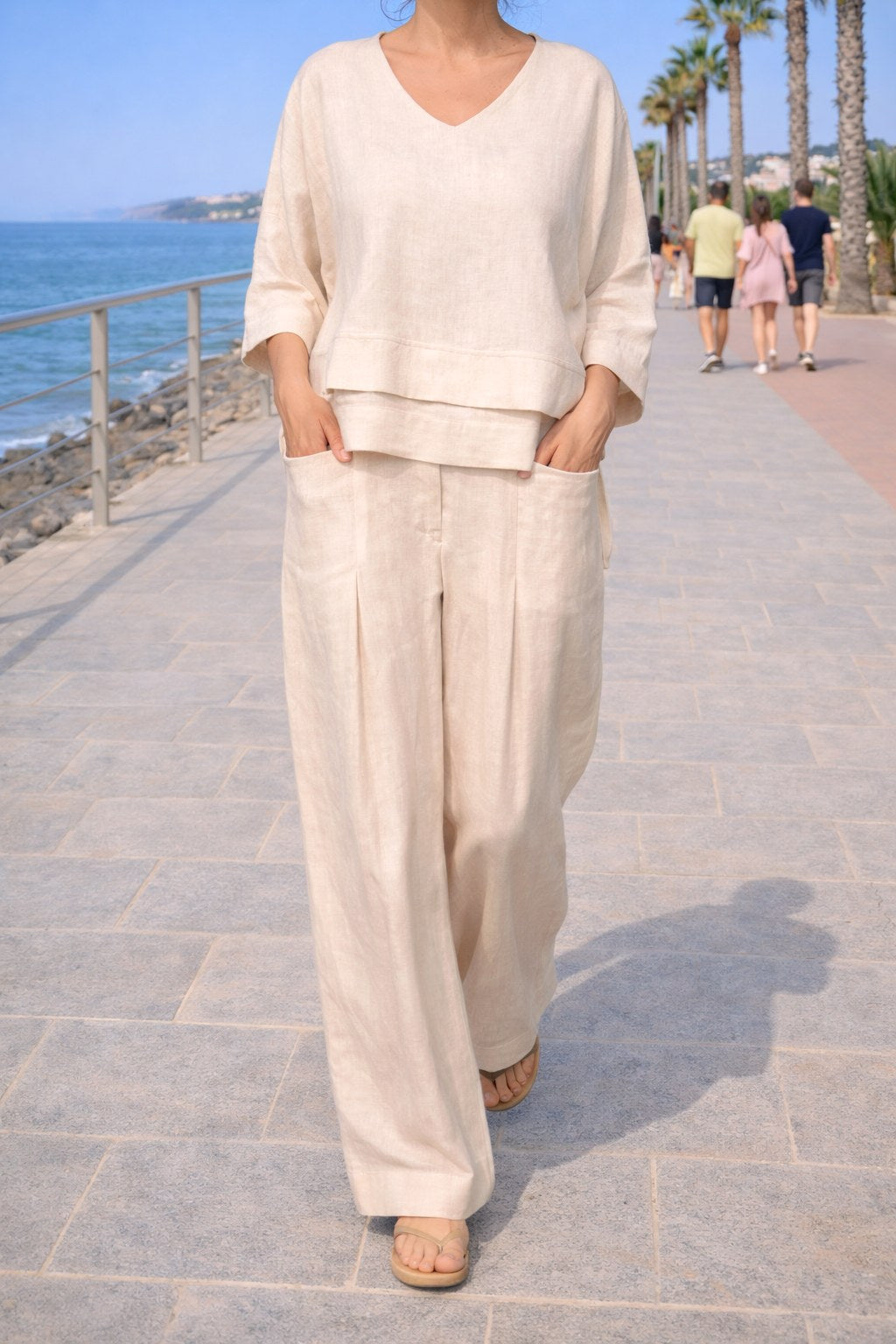 Trinity | Women's Asymmetric Two-Piece Set, Breathable Cotton Linen Lounge Set | The Dress Cellar
