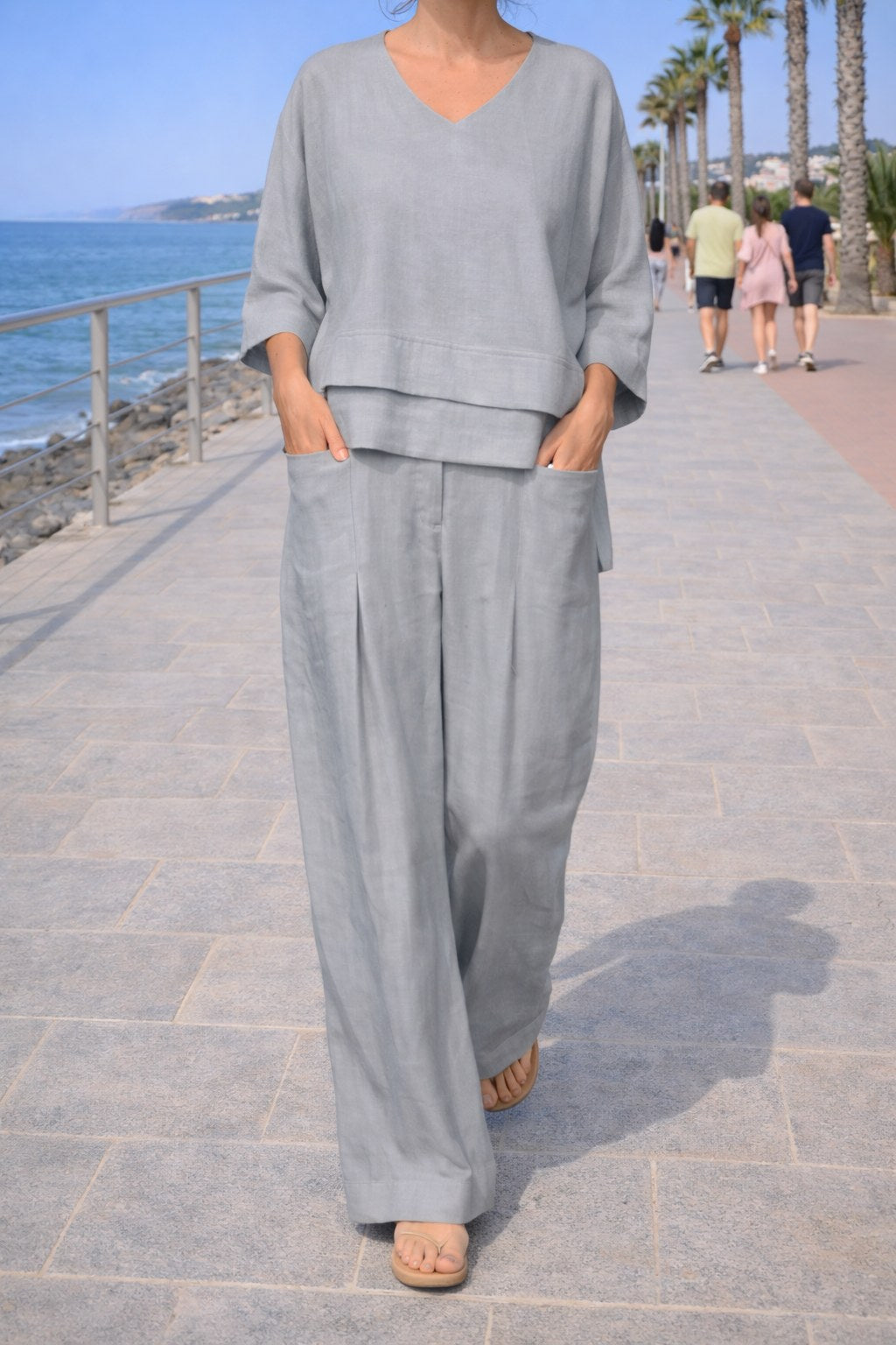 Trinity | Women's Asymmetric Two-Piece Set, Breathable Cotton Linen Lounge Set | The Dress Cellar