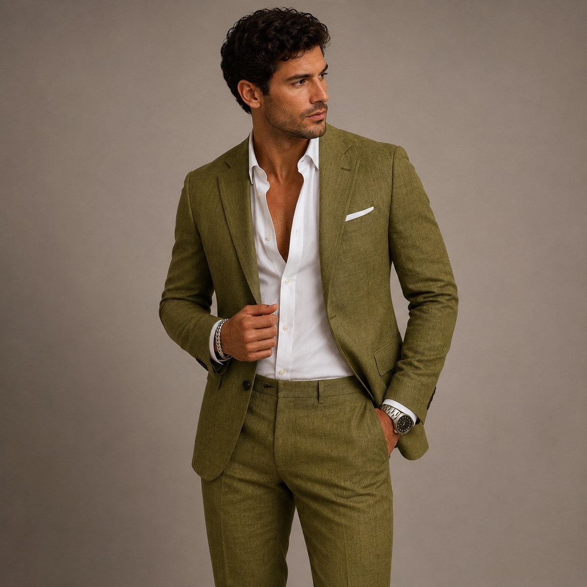 Evan | Men's Slim Fit Blazer and Trousers, Tailored Two-Piece Suit | The Dress Cellar | Beige