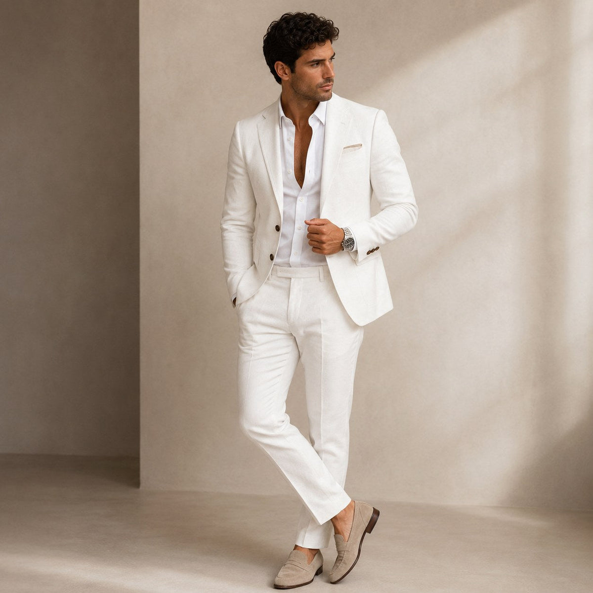 Evan | Men's Slim Fit Blazer and Trousers, Tailored Two-Piece Suit | The Dress Cellar | Khaki