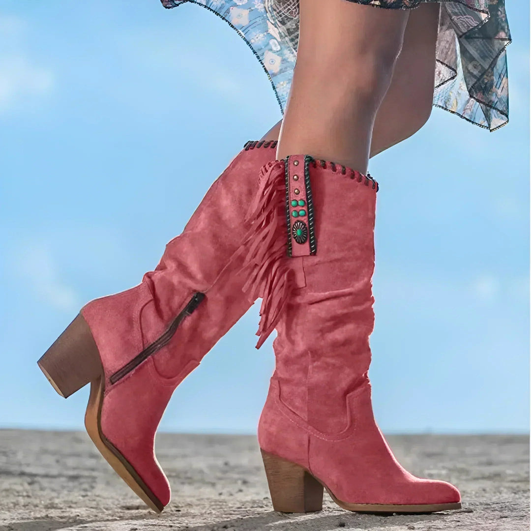 Evelyn | Women's Leather Cowboy Boots, Western Fringe Boots | The Dress Cellar | Red