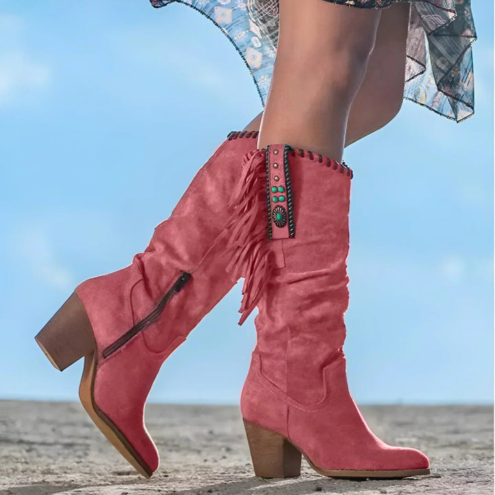 Evelyn | Women's Leather Cowboy Boots, Western Fringe Boots | The Dress Cellar | Red