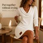 Felicity | Women's Cowl Neck Ribbed Sweater Dress, Knee-Length Knit Dress | The Dress Cellar