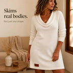 Felicity | Women's Cowl Neck Ribbed Sweater Dress, Knee-Length Knit Dress | The Dress Cellar