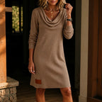 Felicity | Women's Cowl Neck Ribbed Sweater Dress, Knee-Length Knit Dress | The Dress Cellar
