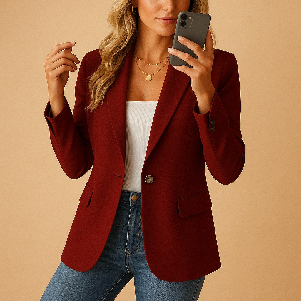 Felicity | Women's Fitted Tailored Blazer, Structured Summer Jacket | The Dress Cellar | Wine Red