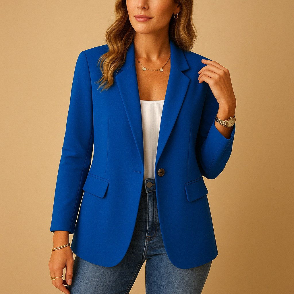 Felicity | Women's Fitted Tailored Blazer, Structured Summer Jacket | The Dress Cellar | Blue