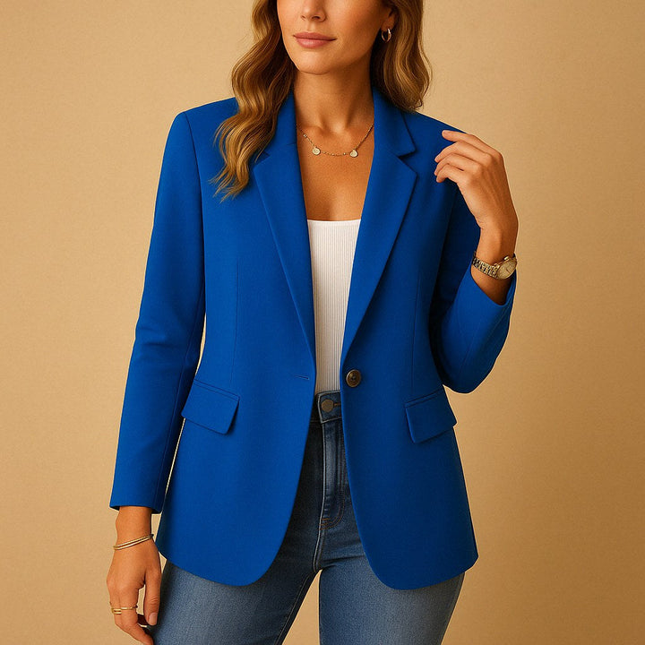 Felicity | Women's Fitted Tailored Blazer, Structured Summer Jacket | The Dress Cellar | Blue