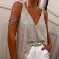 Olive | Women's Sequin Embellished Top with Adjustable Straps, V-Neck Evening Top | The Dress Cellar