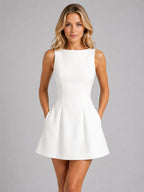Felicity | Women's Sleeveless A-Line Mini Dress, Structured Fit Dress | The Dress Cellar | White