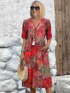 Fiora | Women's Colorful Midi Dress - Scarlet Red