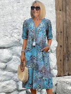 Fiora | Women's Colorful Midi Dress - Ocean Blue