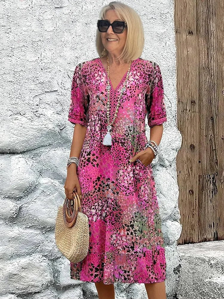 Fiora | Women's Colorful Midi Dress - Blush Pink