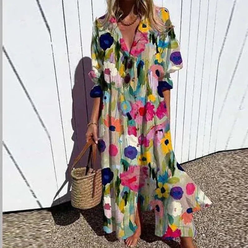 Fleuria | Women's Bohemian Flowy Maxi Dress - Multi flowers