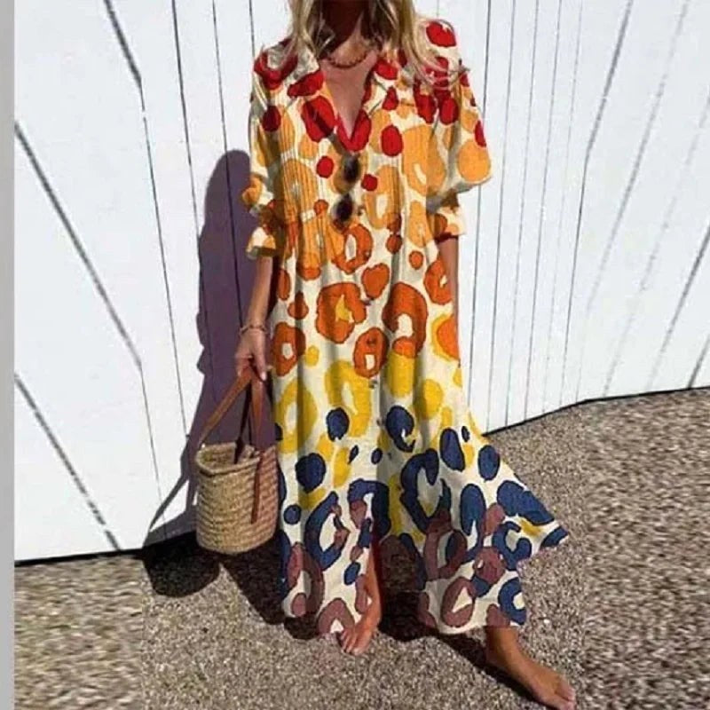 Fleuria | Women's Bohemian Flowy Maxi Dress - Yellow