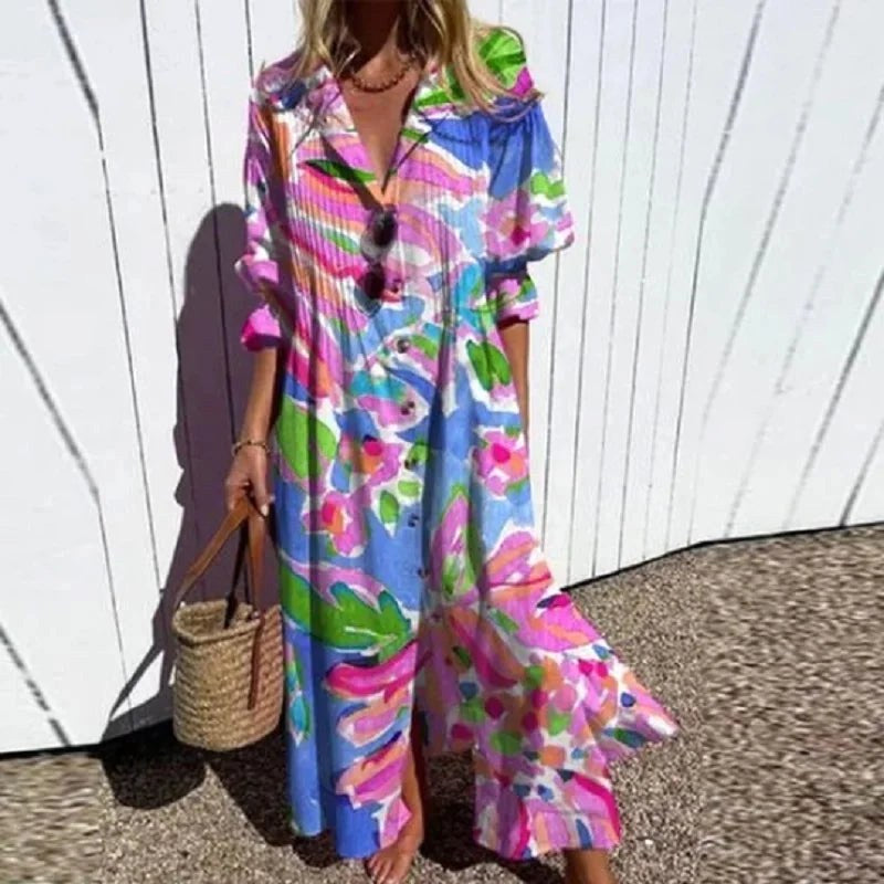 Fleuria | Women's Bohemian Flowy Maxi Dress - Pink
