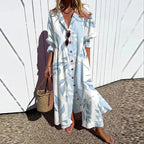 Fleuria | Women's Bohemian Flowy Maxi Dress - Light blue