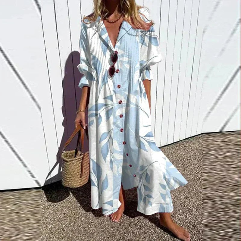 Fleuria | Women's Bohemian Flowy Maxi Dress - Light blue