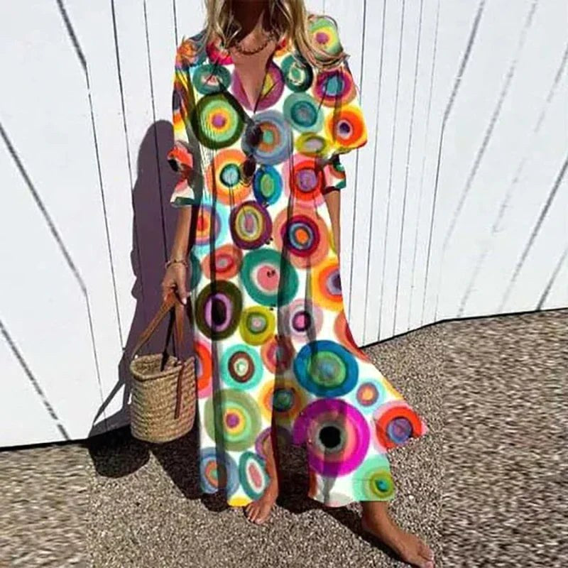 Fleuria | Women's Bohemian Flowy Maxi Dress - Multi circles