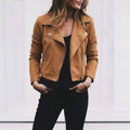 Florence | Women's Suede Cropped Jacket with Asymmetric Zip Front, Moto-Style Jacket | The Dress Cellar | Khaki