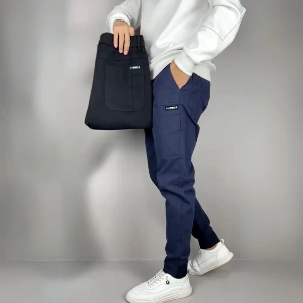Frank | Men's Elasticated Cargo Trousers, Flexible Stretch Trousers | The Dress Cellar