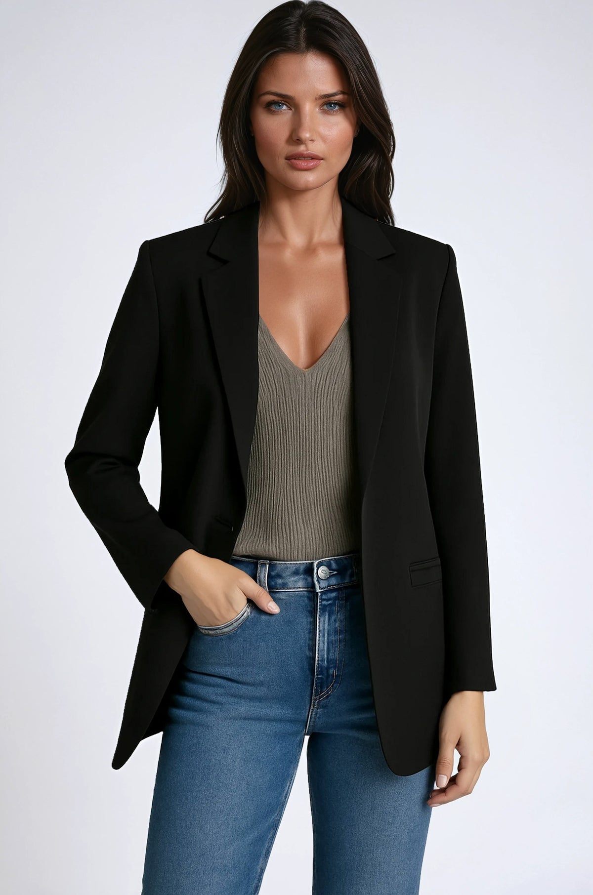 Gabrielle | Women's Long Blazer with Lapels, Tailored Blazer | The Dress Cellar