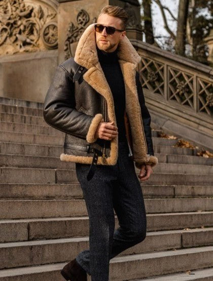 Garrett | Men's Shearling-Lined Leather Jacket, Warm Flight-Style Coat | The Dress Cellar