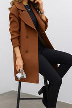 Genevieve | Women's Double Breasted Mid-Length Coat, Notched Lapel Autumn Coat | The Dress Cellar | Black