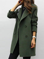 Genevieve | Women's Double Breasted Mid-Length Coat, Notched Lapel Autumn Coat | The Dress Cellar