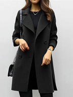 Genevieve | Women's Double Breasted Mid-Length Coat, Notched Lapel Autumn Coat | The Dress Cellar