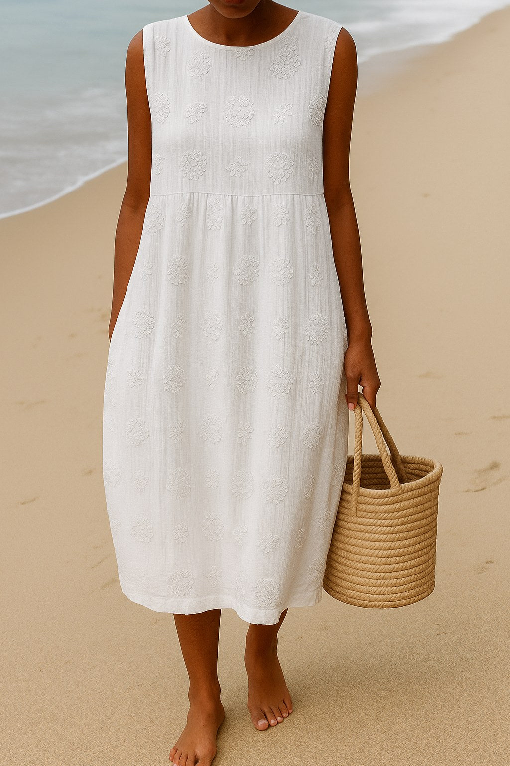 Genevieve | Women's Sleeveless Midi Dress - White