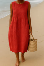 Genevieve | Women's Sleeveless Midi Dress - Red