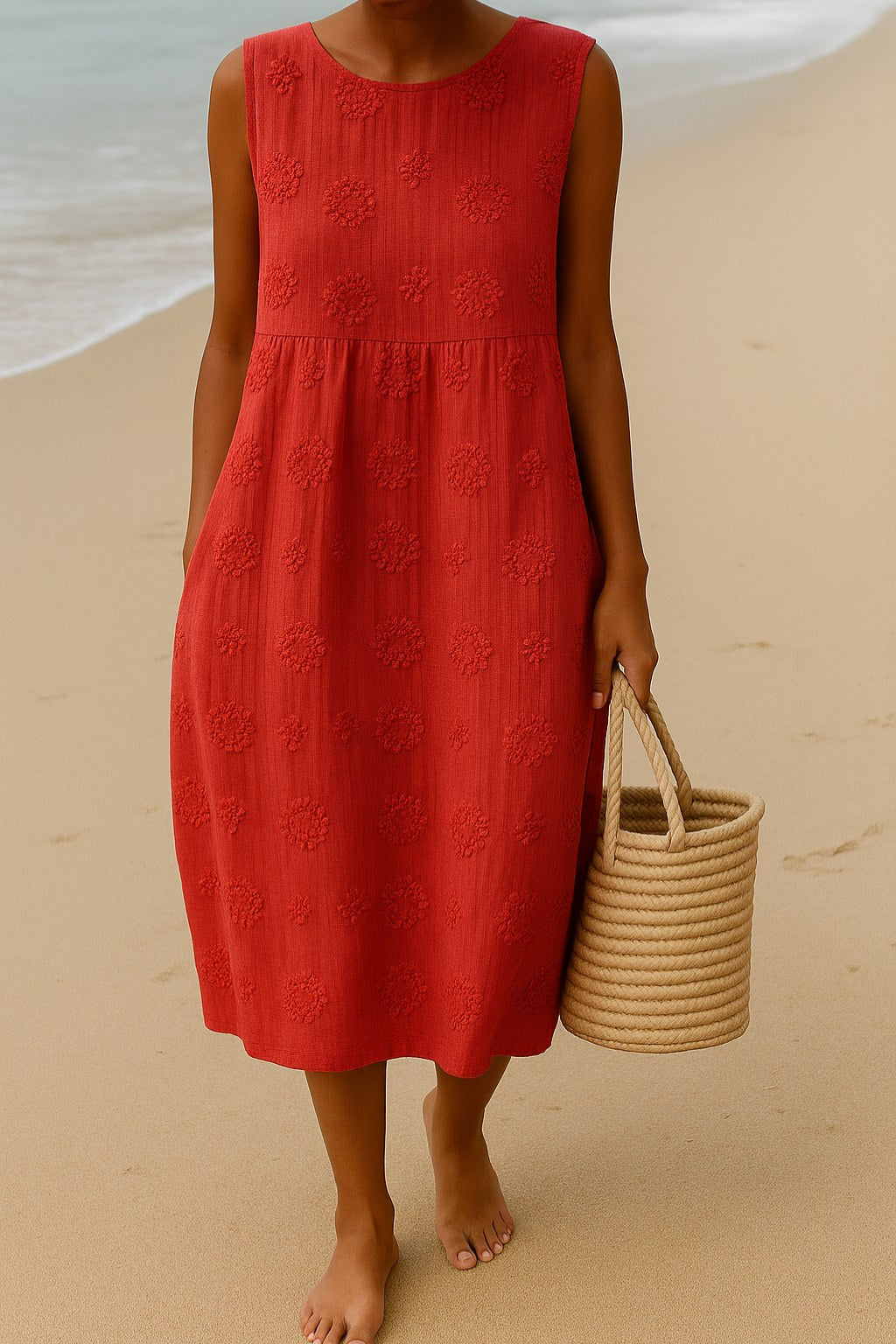 Genevieve | Women's Sleeveless Midi Dress - Red