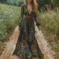 Georgia | Women's Bohemian Floral Maxi Dress - Green