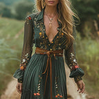 Georgia | Women's Bohemian Floral Maxi Dress - Dark Brown