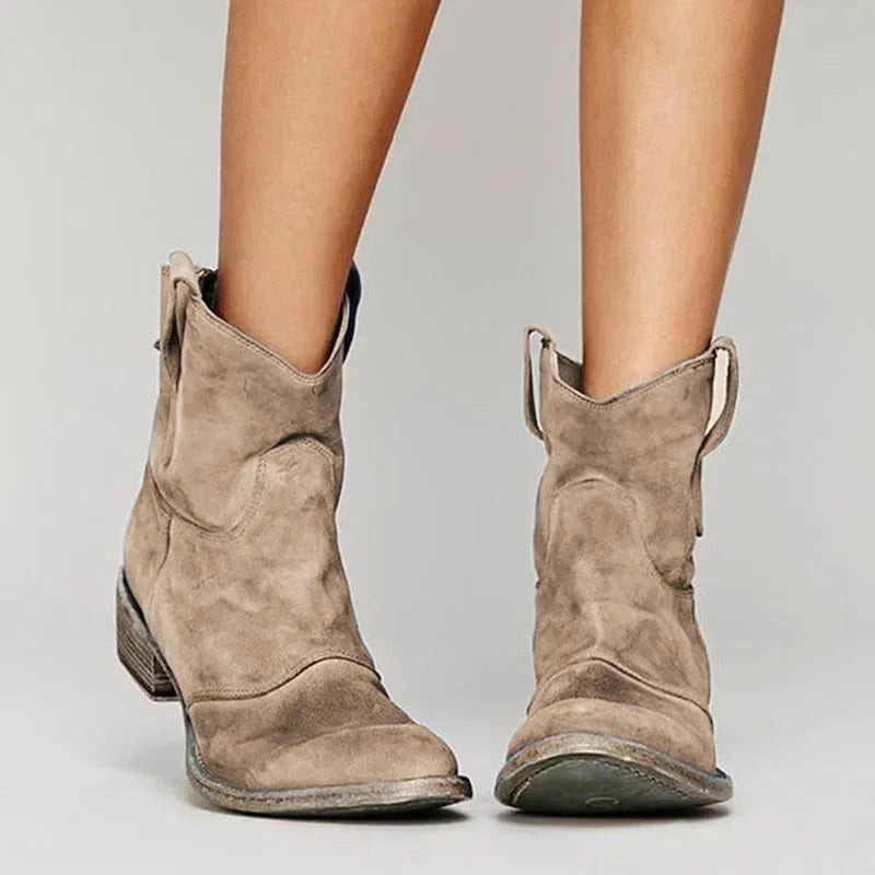 Georgia | Women's Vintage Cowboy Ankle Boots, Western-Inspired Style | The Dress Cellar | Brown