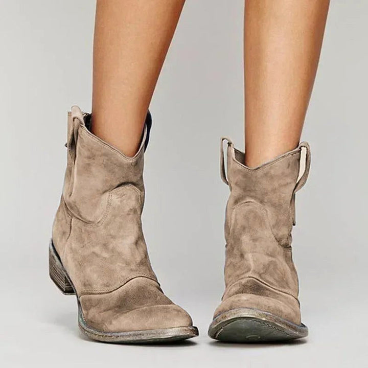 Georgia | Women's Vintage Cowboy Ankle Boots, Western-Inspired Style | The Dress Cellar | Brown