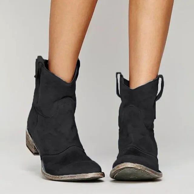 Georgia | Women's Vintage Cowboy Ankle Boots, Western-Inspired Style | The Dress Cellar | Black