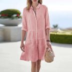 Giselle | Women's Striped Button-Front Midi Dress - Light pink