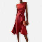 Grace | Women's Draped Asymmetric Midi Dress - Red