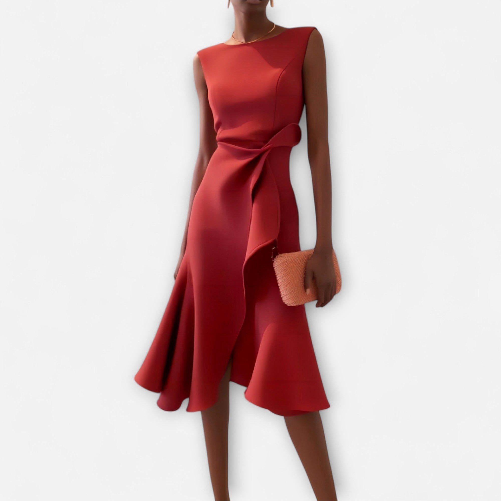 Grace | Women's Draped Asymmetric Midi Dress - Red