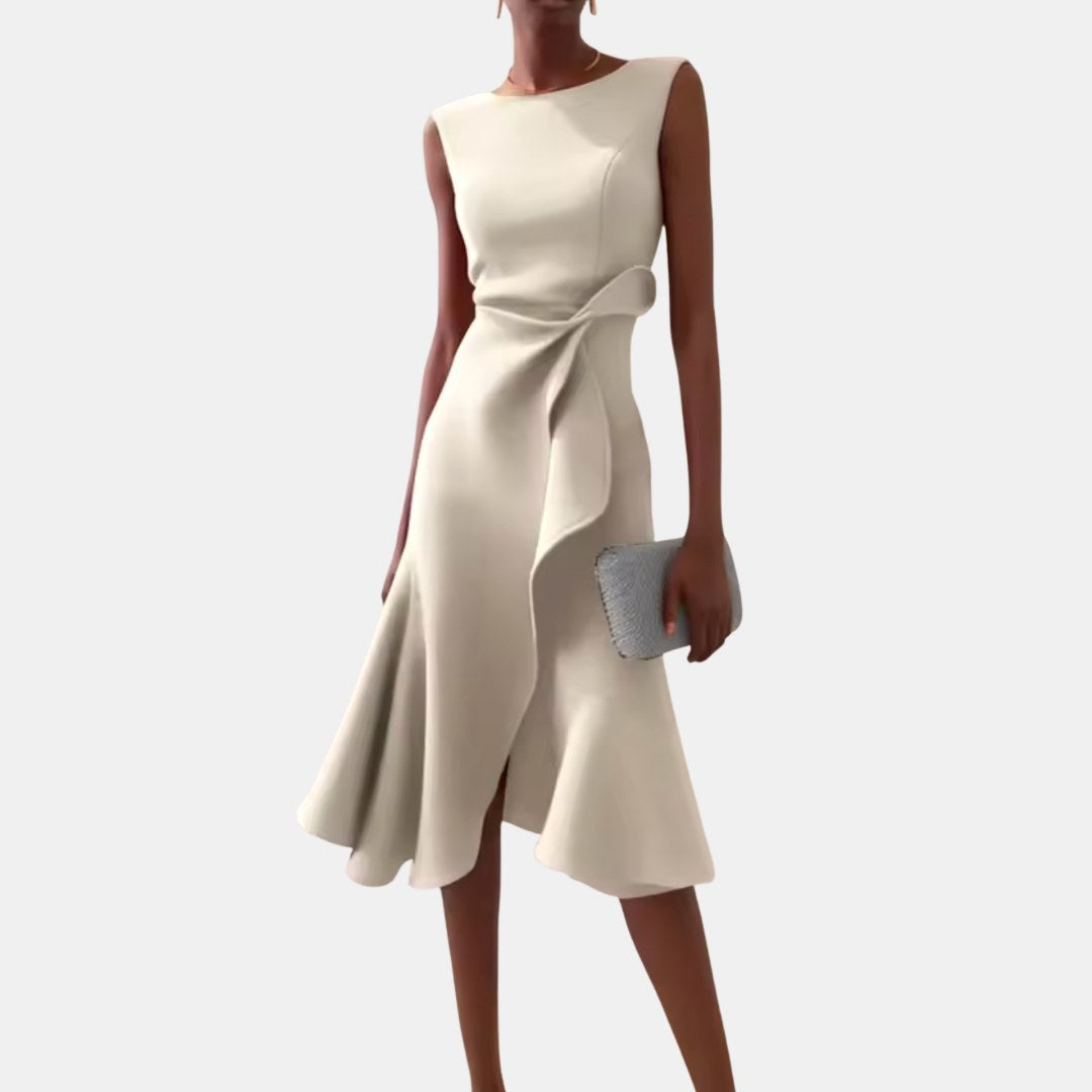 Grace | Women's Draped Asymmetric Midi Dress - Cream