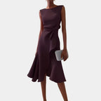 Grace | Women's Draped Asymmetric Midi Dress - Dark Purple