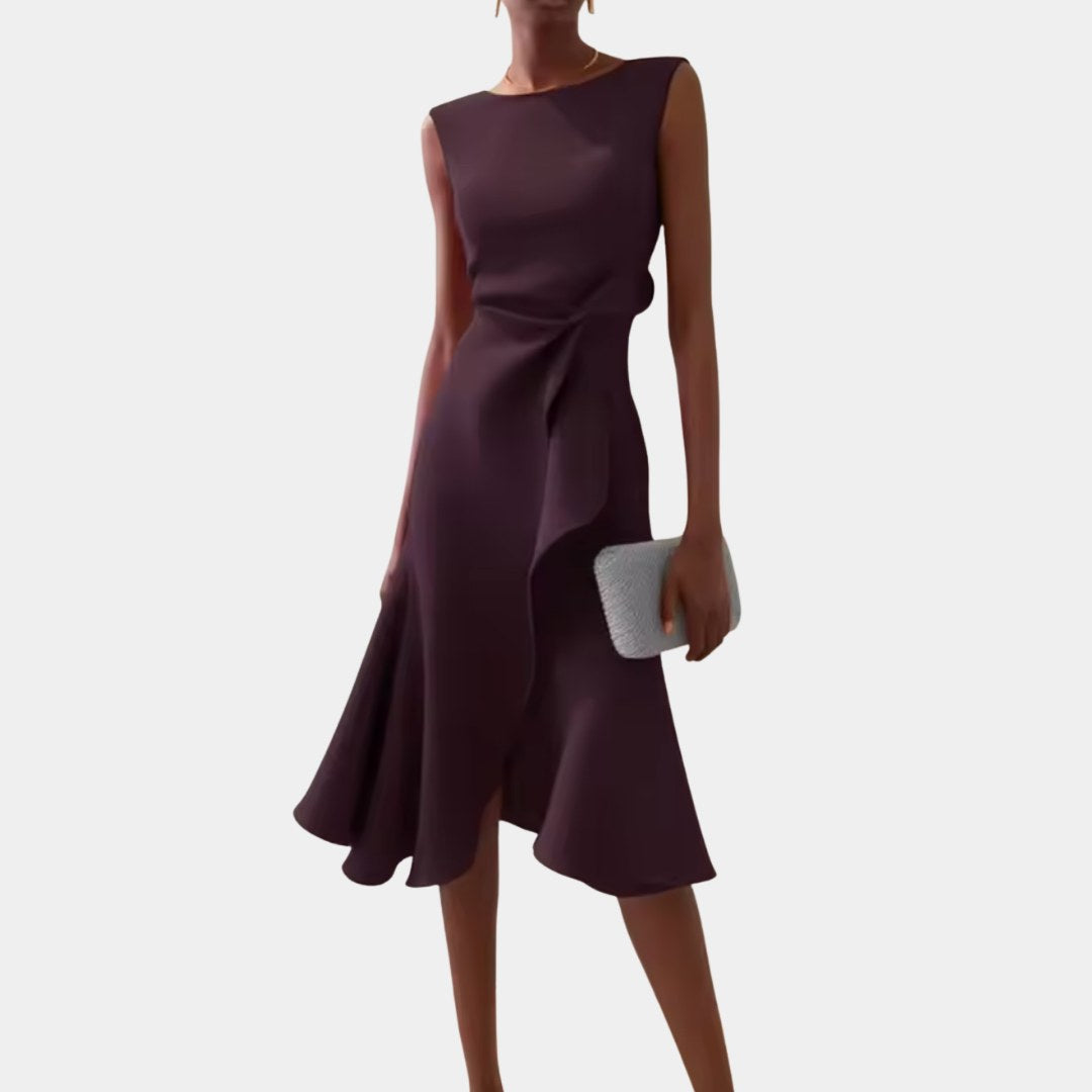Grace | Women's Draped Asymmetric Midi Dress - Dark Purple