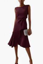 Grace | Women's Draped Asymmetric Midi Dress - Burgundy
