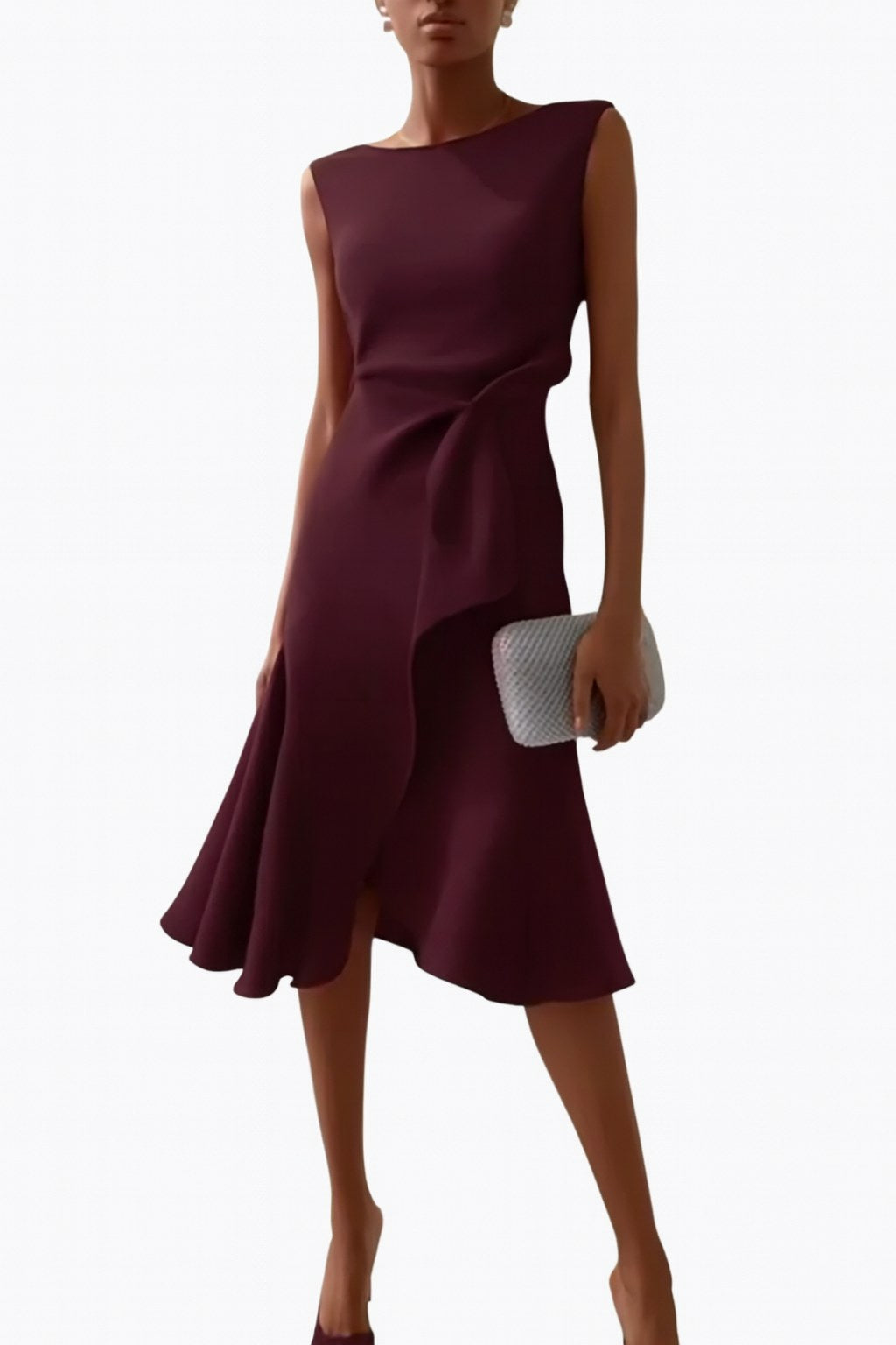 Grace | Women's Draped Asymmetric Midi Dress - Burgundy